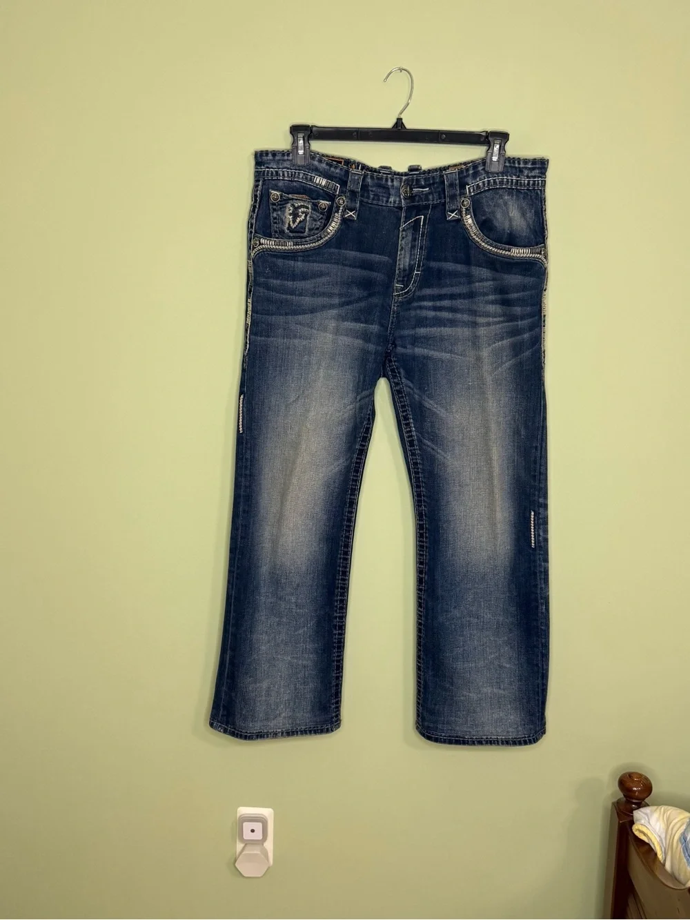 Rock revival Benson jeans,‎ 36 X 29 relaxed straight boho distressed y2k flap
